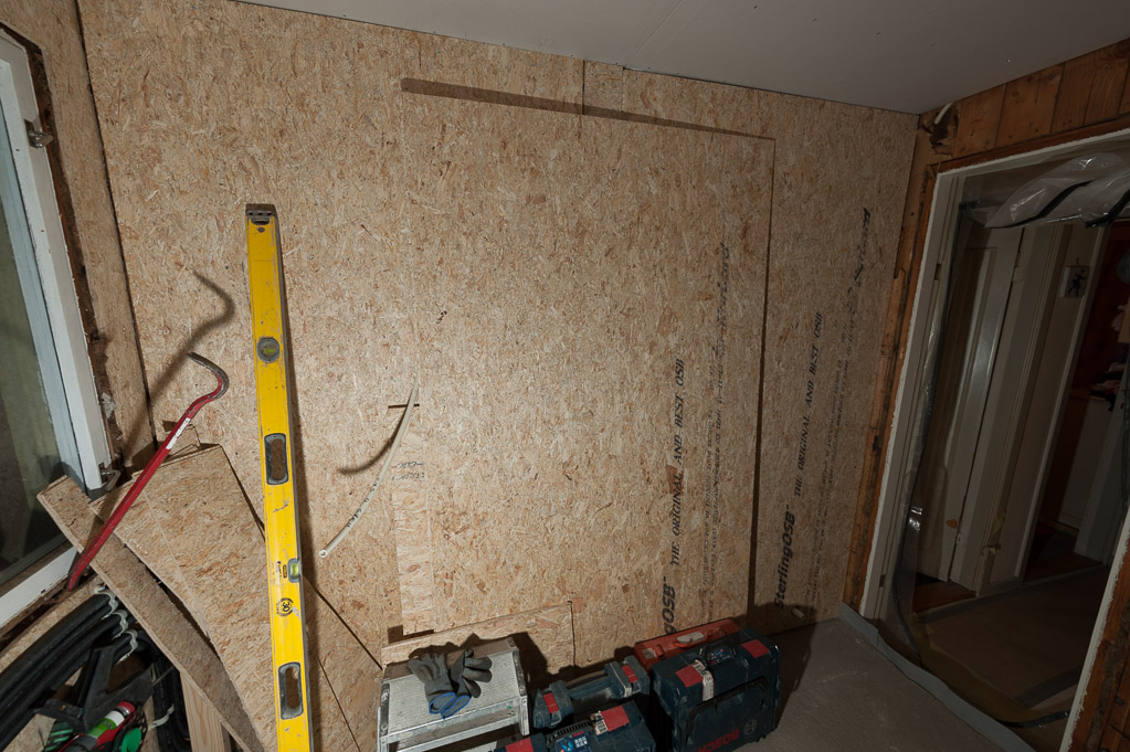 Long wall showing where the doorframe used to be Long wall showing where the doorframe used to be