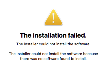 The installer could not install the software because there was no software found to install