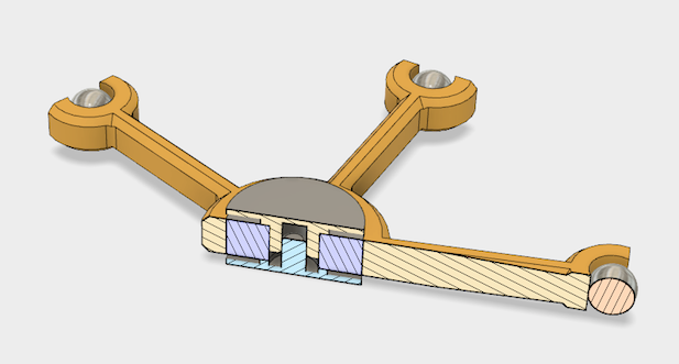 Section through the spinner showing bearing and caps from Fusion 360