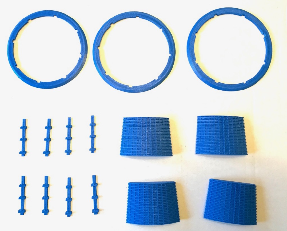 The three neck rings, the four inserts and the 8 neck slots The three neck rings, the four inserts and the 8 neck slots